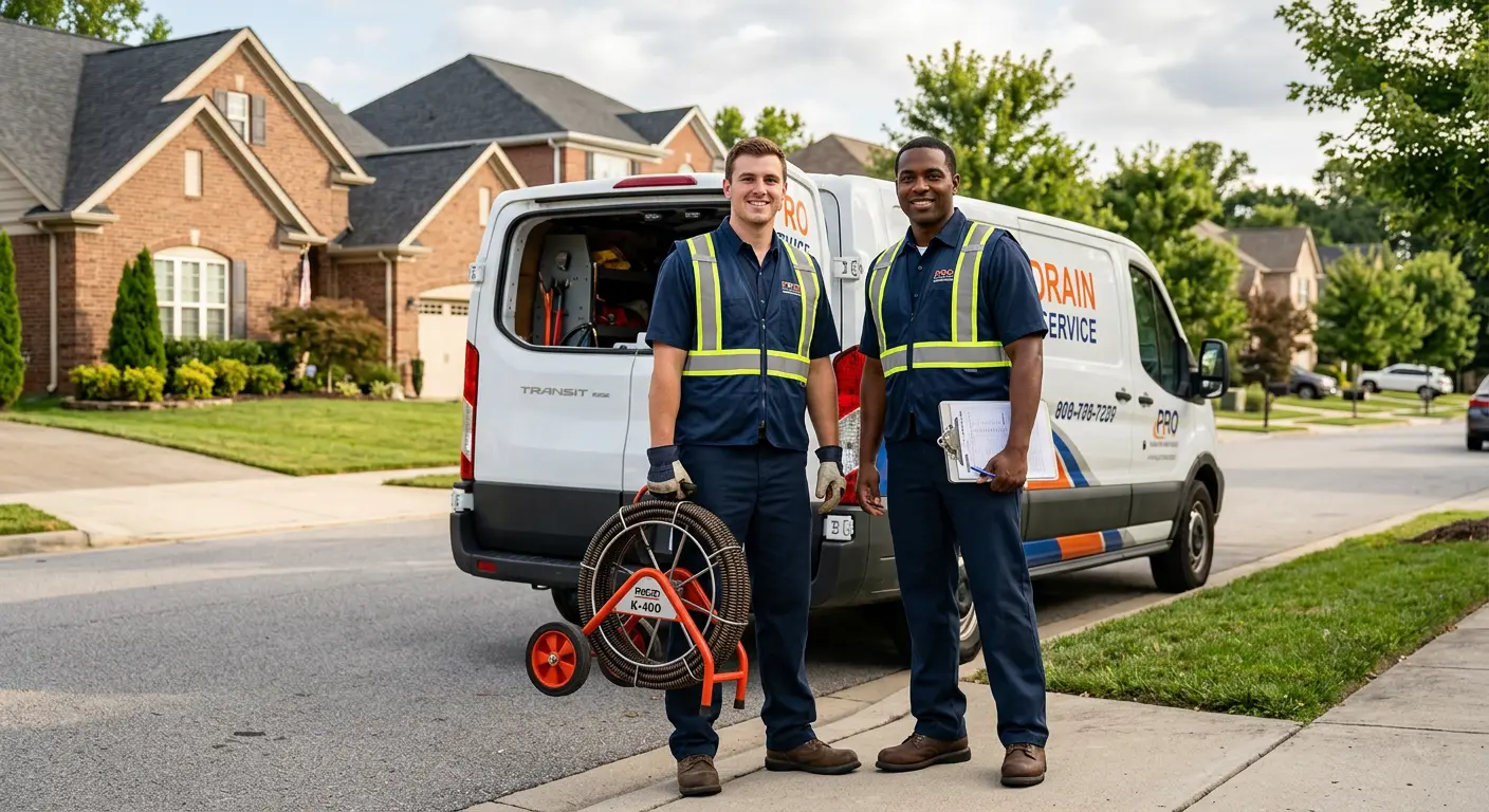 Sewer and drain service team with equipment ready for work in Acworth